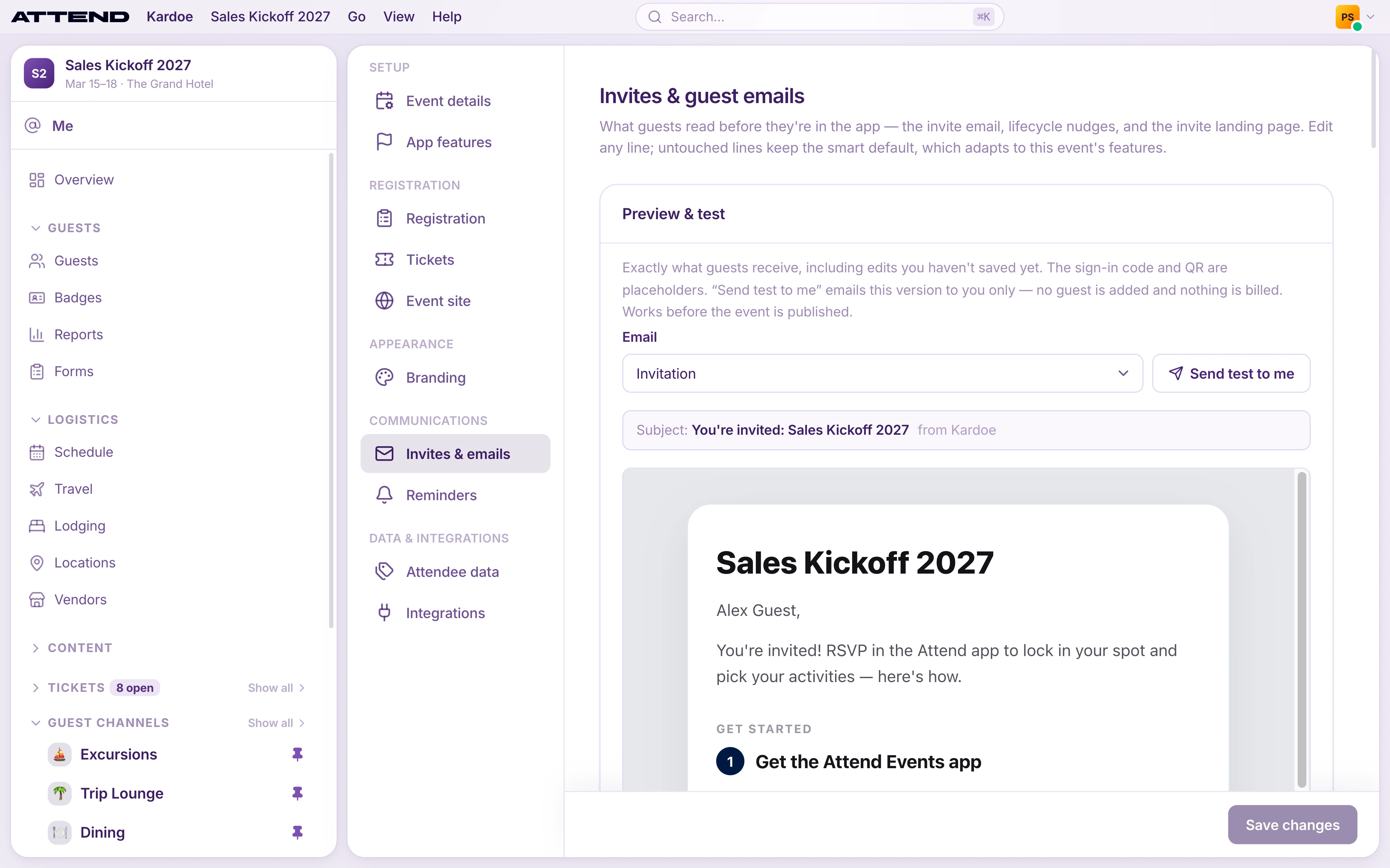 Invites & emails settings